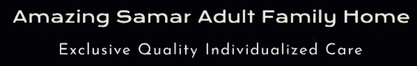 Banner featuring the AnazingSamar LgLogo and the text: "Atserenity Senior Care Homes. Exclusive Quality Individualized Care" on a black background.